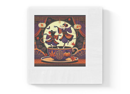 Theatrical Halloween Kabuki Mice White Coined Napkins
