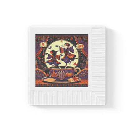 Theatrical Halloween Kabuki Mice White Coined Napkins