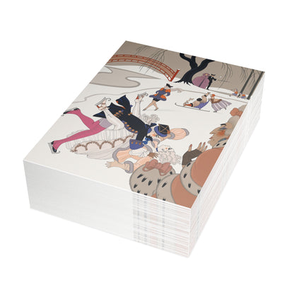 ⛸️❄️ The Grand Winter Skating Mishap Postcard Bundles – Art Deco Winter Whimsy