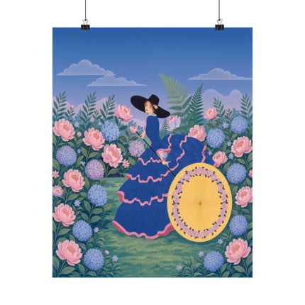 🌸☂️ The Lady Of The Flower Garden Parasol Matte Vertical Poster – Art Deco Botanical Elegance