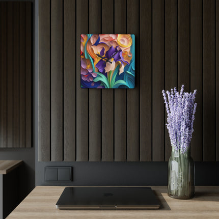 The Elegant Iris Flower Acrylic Wall Clock, Round and Square