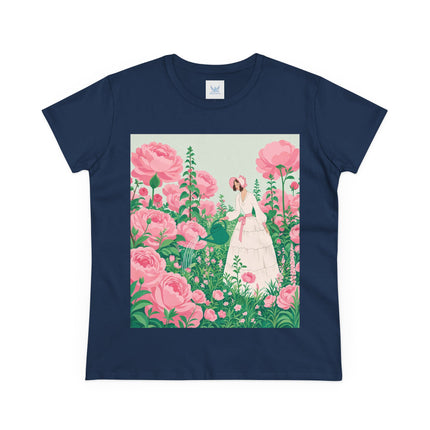 🌸💧 The Rose Garden Watering Cotton Tee – Art Deco Floral Whimsy