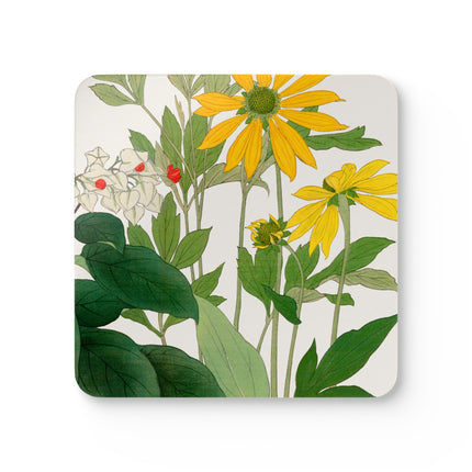 Clerodendrum & Rudbeckia Flower by Tanigami Kônan Corkwood Coaster Set