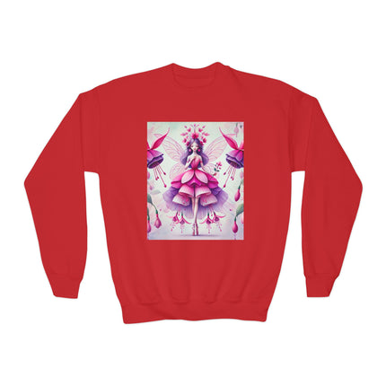 Fuchsia Fairy Youth Crewneck Sweatshirt – Vibrant Color, Floral Magic & Whimsical Elegance