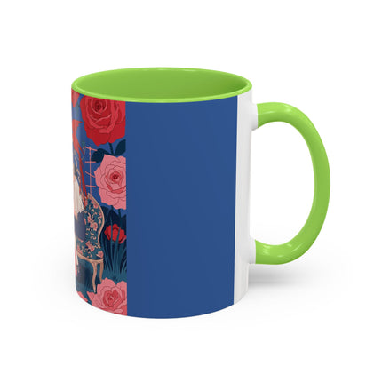 The Lady And The Scarlet Macaw Colorful Mugs – Art Deco Floral Elegance