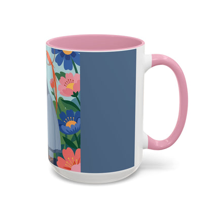 The Lady And The Mysterious Bird Colorful Mugs – Art Deco Botanical Mystery