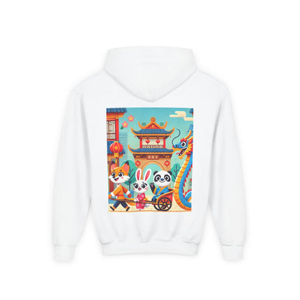 Lantern Street Dragon Parade Youth Hooded Sweatshirt – Festive Lights & Storybook Magic