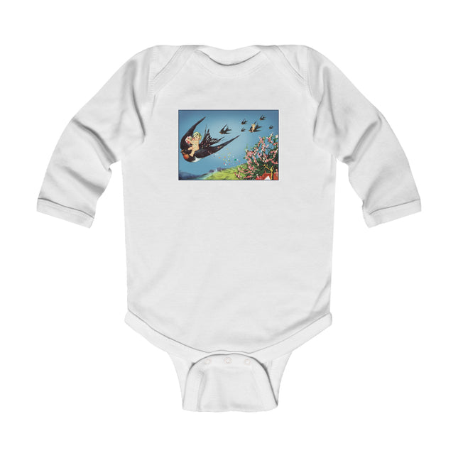 Flight of Serenity Baby Long Sleeve Bodysuit – Vintage Swallows & Peaceful Sky Journey