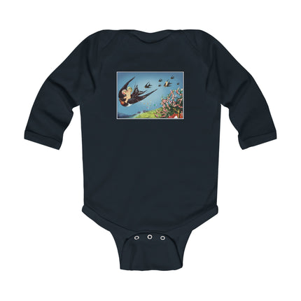 Flight of Serenity Baby Long Sleeve Bodysuit – Vintage Swallows & Peaceful Sky Journey