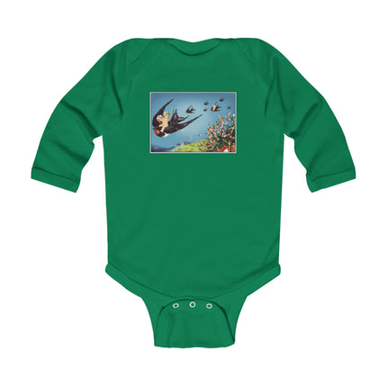 Flight of Serenity Baby Long Sleeve Bodysuit – Vintage Swallows & Peaceful Sky Journey