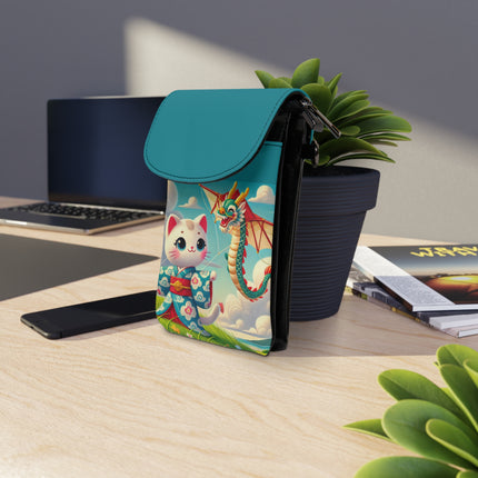 Geisha Kitten and the Dragon Kite Small Cell Phone Wallet