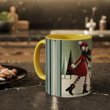 Red Sled & Curious Cats Colorful Mugs (11oz, 15oz)