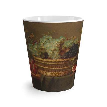 Basket of Grapes and a Pomegranate on a Table by Jacob van Hulsdonck Latte Mug