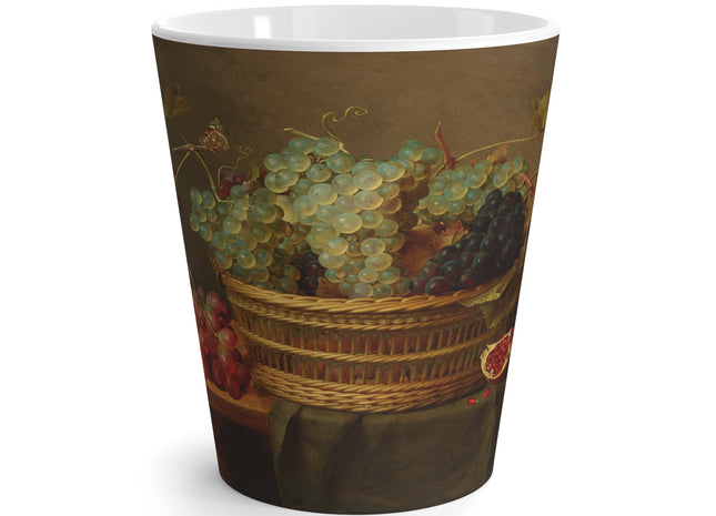 Basket of Grapes and a Pomegranate on a Table by Jacob van Hulsdonck Latte Mug