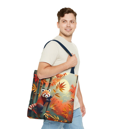 Red Panda at an Autumn Bamboo Grove Tote Bag (AOP)