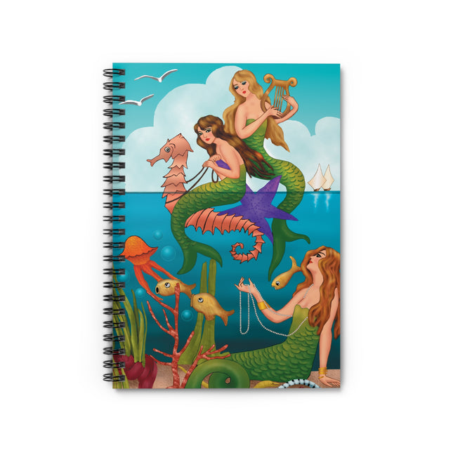 Three Mermaids with Strings of Pearls by Carlo Chiostri Spiral Notebook - Ruled Line