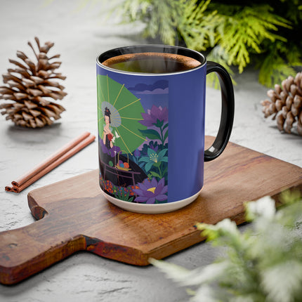 The Lady Of The Moonlit Needlework Colorful Mugs – Art Deco Crafting Elegance