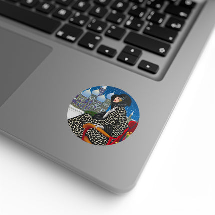 Elegant Winter Woman in Sleigh Round Sticker Label Rolls