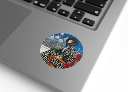 Elegant Winter Woman in Sleigh Round Sticker Label Rolls