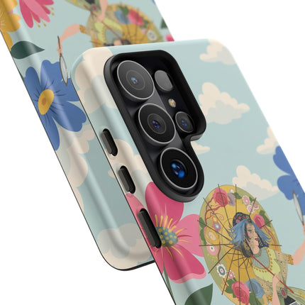 🌸🪞 The Floral Parasol Reflection Phone Case – Art Deco Garden Fantasy