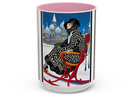Elegant Winter Woman in Sleigh Colorful Mugs (11oz, 15oz)