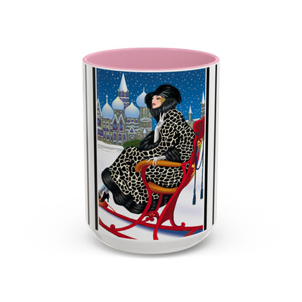 Elegant Winter Woman in Sleigh Colorful Mugs (11oz, 15oz)