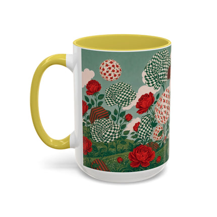 🌹💚 The Scarlet Rose Checkerboard Garden Colorful Mug – Art Deco Floral Whimsy