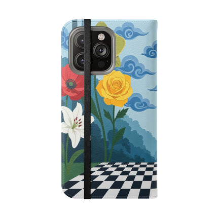 🌺♟️ The Ladies Of The Checkerboard Garden Flip Case – Art Deco Floral Fantasy
