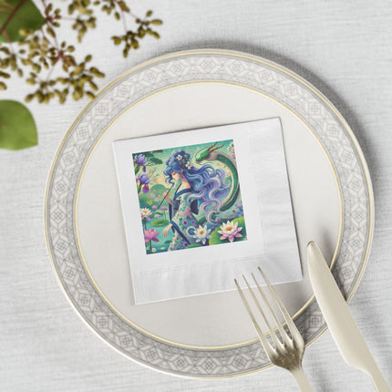 Fairy of the Koi Pond White Coined Napkins