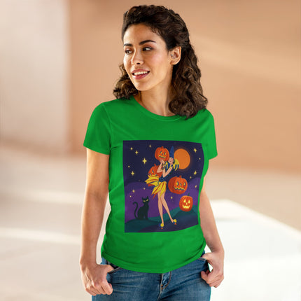 🎃🕯️ Moonlit Pumpkin Masquerade Cotton Tee – Whimsical Halloween Charm