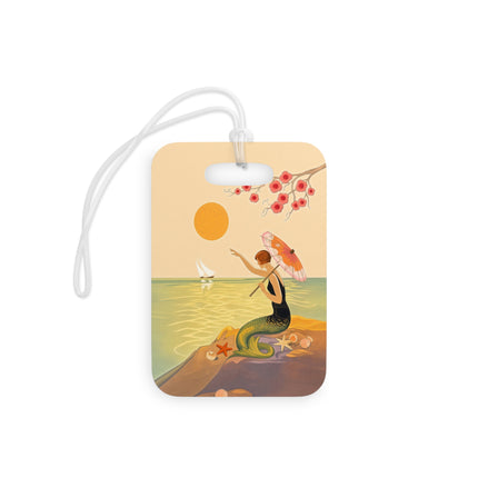 🧜‍♀️☂️ The Mermaid With The Parasol Luggage Tag – Art Deco Seaside Fantasy
