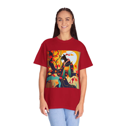 Black Cat in Kimono Unisex Garment-Dyed T-shirt