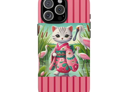 Geisha Kitten Strolls Among the Spoonbills Phone Cases