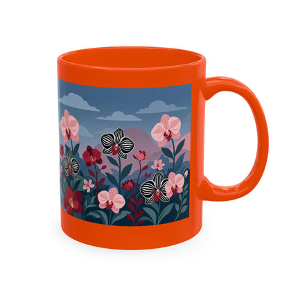 🖤🌸 The Lady Of The Striped Orchid Garden Ceramic Mug – Art Deco Fashion Elegance