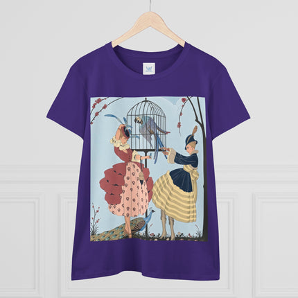 🦚🦜 The Ladies Of The Garden Aviary Cotton Tee – Art Deco Bird Fantasy