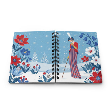 ❄️🌺 The Lady Of The Snowflower Garden Spiral Notebook – Art Deco Winter Elegance