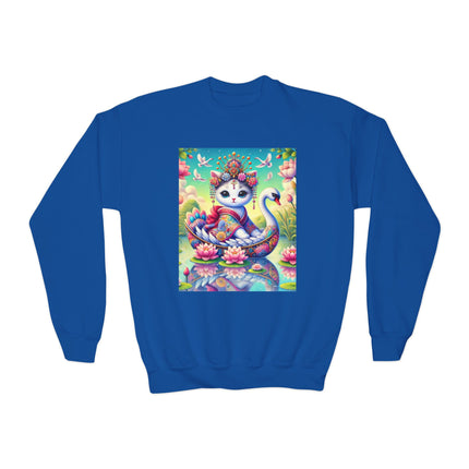 Geisha Kitten’s River Voyage Youth Crewneck Sweatshirt – Grace, Adventure & Storybook Charm