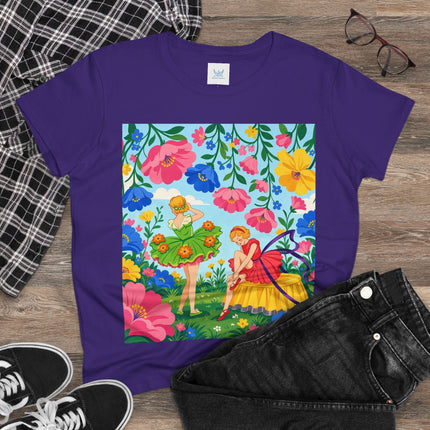 🌸🧚 The Fairies In The Flower Garden Cotton Tee – Art Deco Floral Whimsy