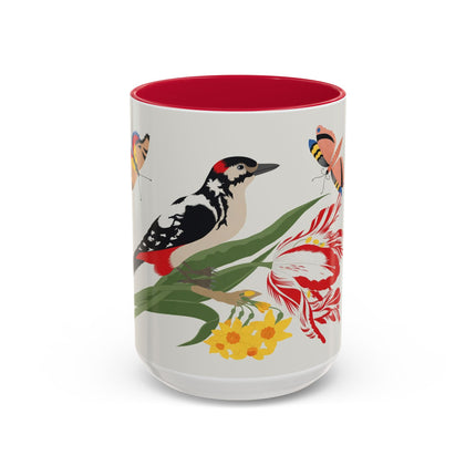 Woodpecker & Tulip Colorful Mugs – Vibrant Spring & Bold Beauty