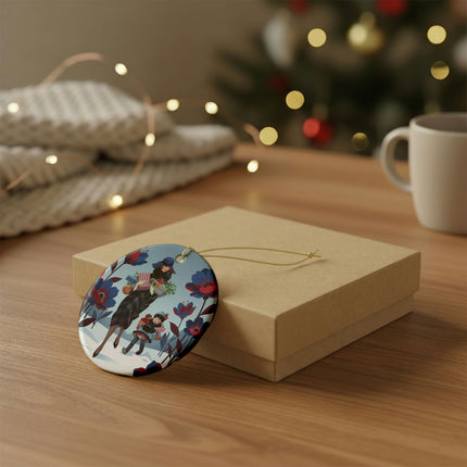 🎁🌺 The Christmas Gift Garden Stroll Ceramic Ornament – Art Deco Holiday Fantasy