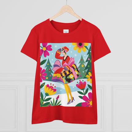 🎄🌺 Christmas In The Winter Garden Cotton Tee – Art Deco Holiday Whimsy