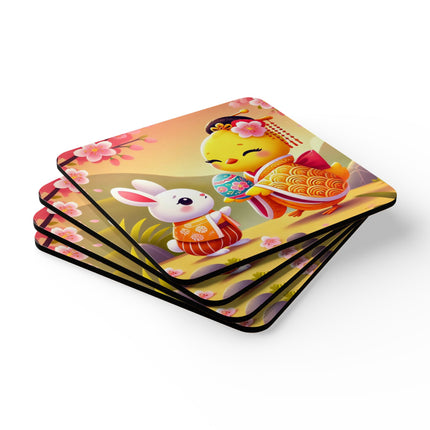 Whimsical Springtime Exchange Corkwood Coaster Set