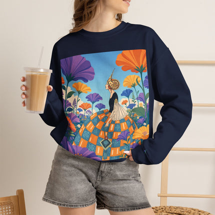 🌺🧡 The Lady Of The Golden Garden Crewneck Sweatshirt – Art Deco Fashion Fantasy