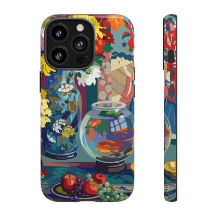 Floral Fishbowl Still Life Phone Case – Vibrant Harmony & Colorful Life