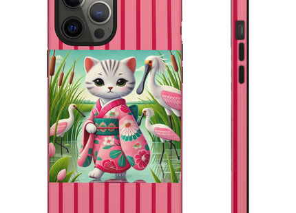 Geisha Kitten Strolls Among the Spoonbills Phone Cases