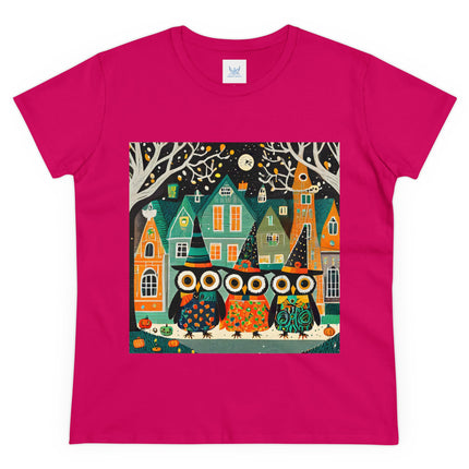 Night of the Trick-or-Treating Owlets Women's Midweight Cotton Tee