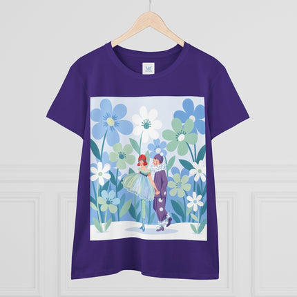 🌸🎭 The Little Dancers In The Flower Garden Cotton Tee – Art Deco Floral Whimsy