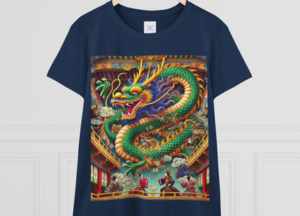 Tibetan Dragon Over Kabuki Duel Women's Midweight Cotton Tee