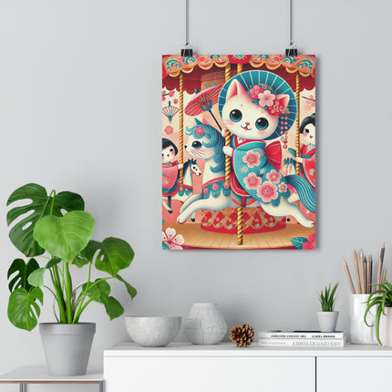 Geisha Kitten's Enchanted Carousel Giclée Art Print