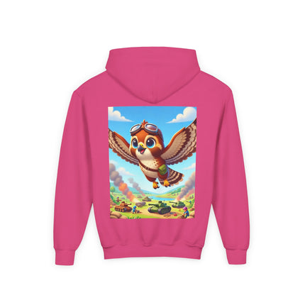 Red-Tailed Hawk in Battle Youth Hooded Sweatshirt – Flight, Courage & High-Flying Adventure